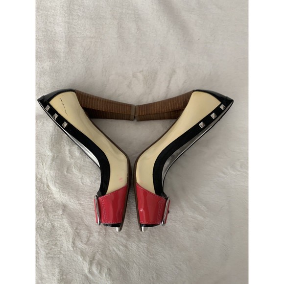 NAUGHTY MONKEY WHITE PATENT LEATHER PEEP TOE SPECTATOR PUMPS BUCKLE DETAIL 6.5 - Picture 2 of 8